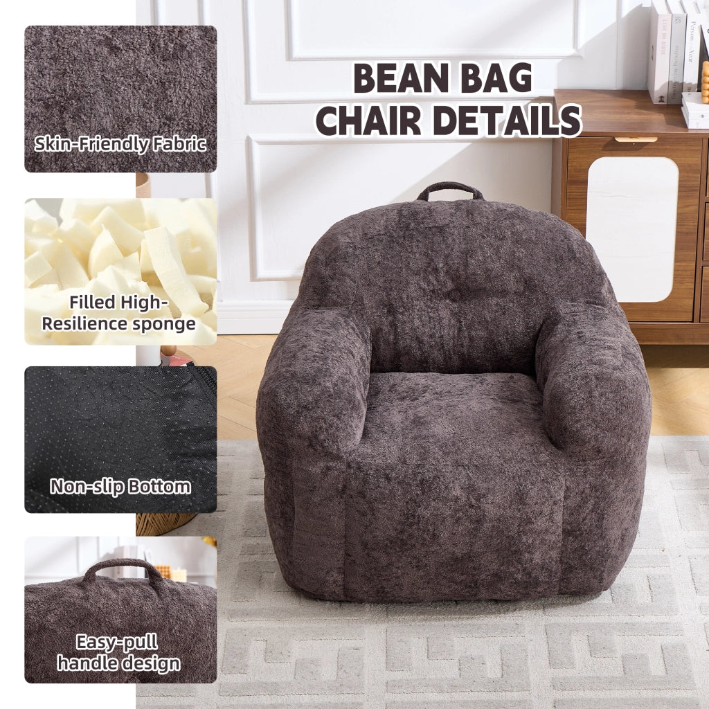 Poltrona Bean Bag in Pile Sintetico con Braccioli ¨C Minimal ¨C Grigio Scuro