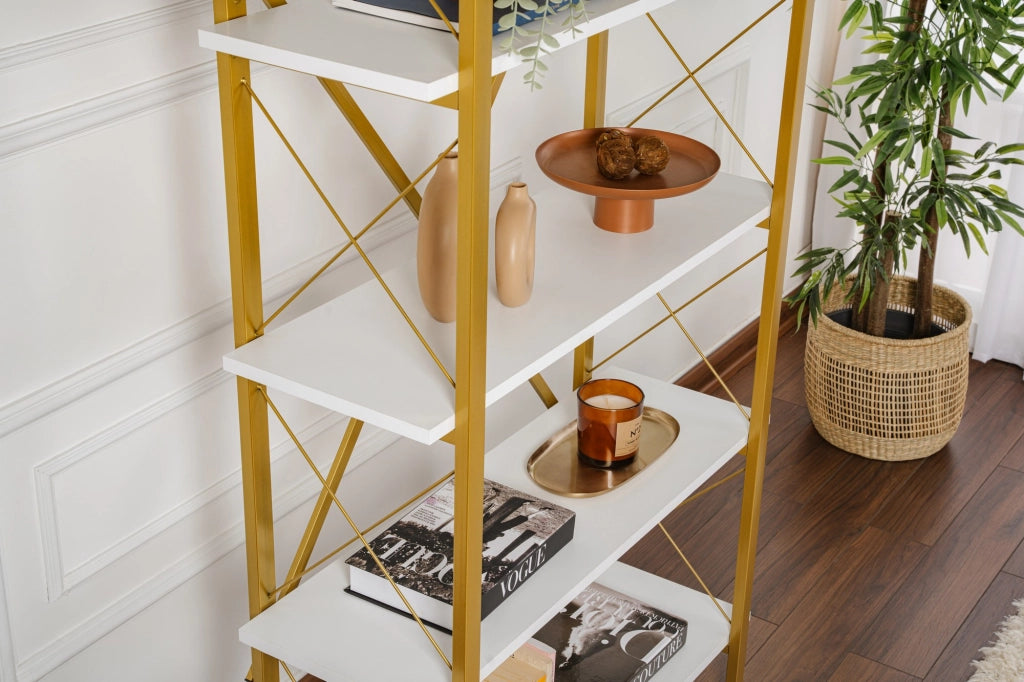 Libreria in legno "Elysian" - 90 x 33 x 180 cm - Bianco oro