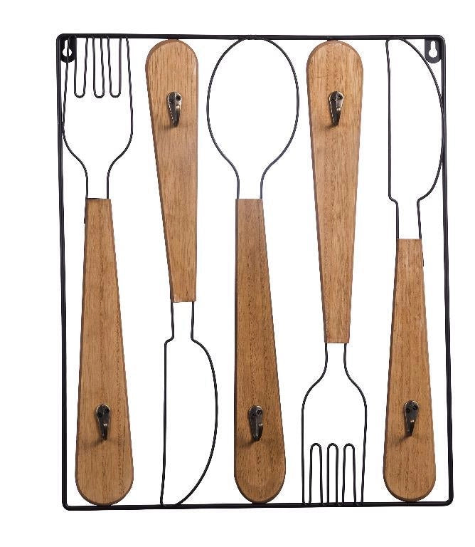 Appendino da cucina in legno mdf e metallo posate 5 ganci 38 x 4 x 45 cm