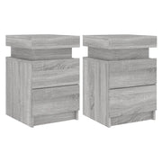 Set di 2 Comodini | Armadio da Notte | Mobiletto da notte con Luci LED Grigio Sonoma 35x39x55 cm