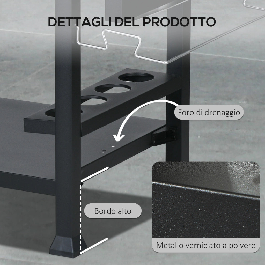 Carrello Barbecue con Tavolino Pieghevole ¨C zephmum ¨C Acciaio Inox, 2 Ruote, 125x65x84 cm, Nero