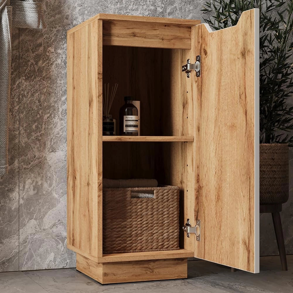 mobiletto bagno Lotta, Rovere/bianco a strisce, 33.4 x 81.9 cm