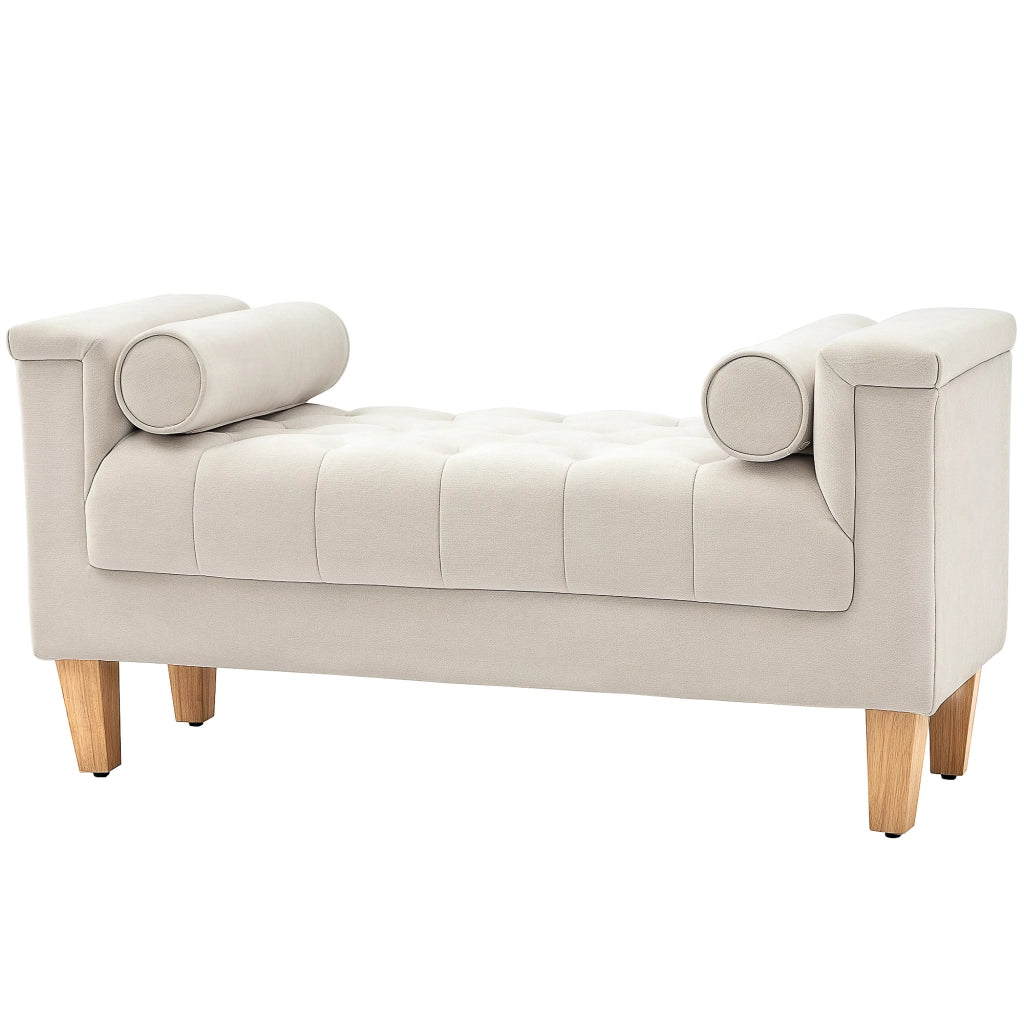 Divano 2 posti in velluto ¨C zephmum ¨C 115x44x58 cm, color crema