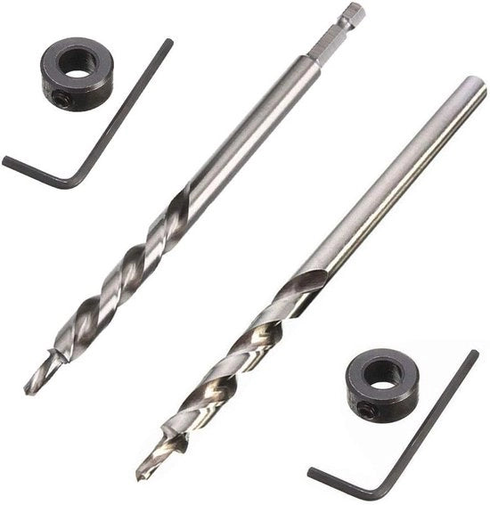 Drill bit a pozzo per fori a tasca 2 pezzi - diametro 9,5 mm - testa a 1/4 pollici e a forma rotonda - trapano a passo variabile con arresto di profondità e colla per sistema di foro a tasca manuale e per guide di foro per griglia