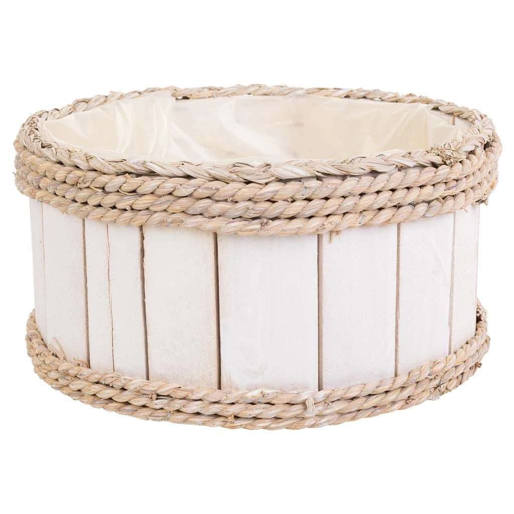 Cesto in legno e corda bianco d25x13/24h