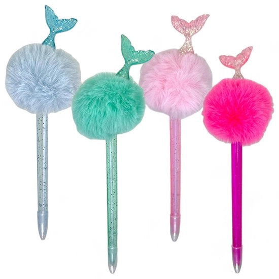 Penna a Sfera con Pompon - Colorata - 21 cm - Leggera - Divertente da Scrivere - Ideale per Scuola/Ufficio