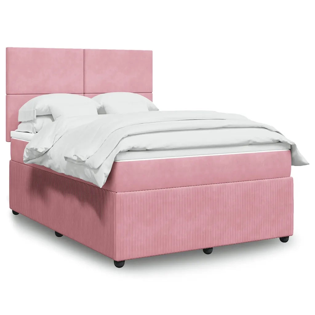 Giroletto a Molle con Materasso Rosa 140x190 cm in Velluto 3292333