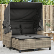 Divano Giardino 2 Posti Tetto Sgabelli Grigio Chiaro Polyrattan 365786
