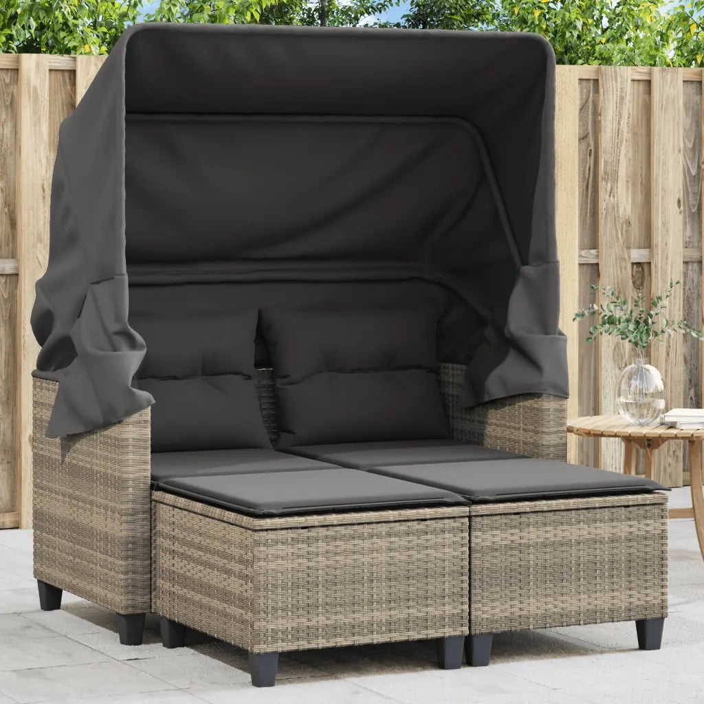 Divano Giardino 2 Posti Tetto Sgabelli Grigio Chiaro Polyrattan 365786