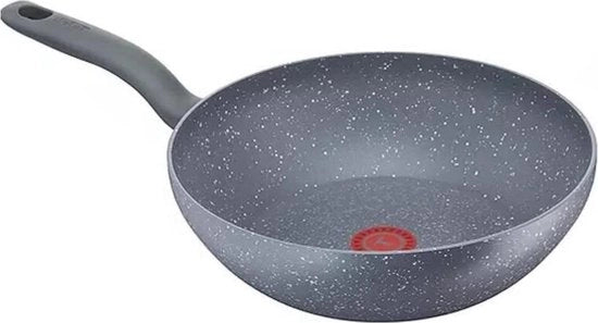 Wok in acciaio inossidabile 28 cm con superficie antiscivolo e maniglia antislip - trattata con antiaffissivo - idonea per tutti i fornelli - lavabile in lavastoviglie - colore grigio