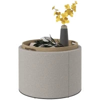 Sgabello Pouf imbottito, rivestito in Lino, con coperchio reversibile, 56cm x 56 cm x 42 cm, Grigio chiaro