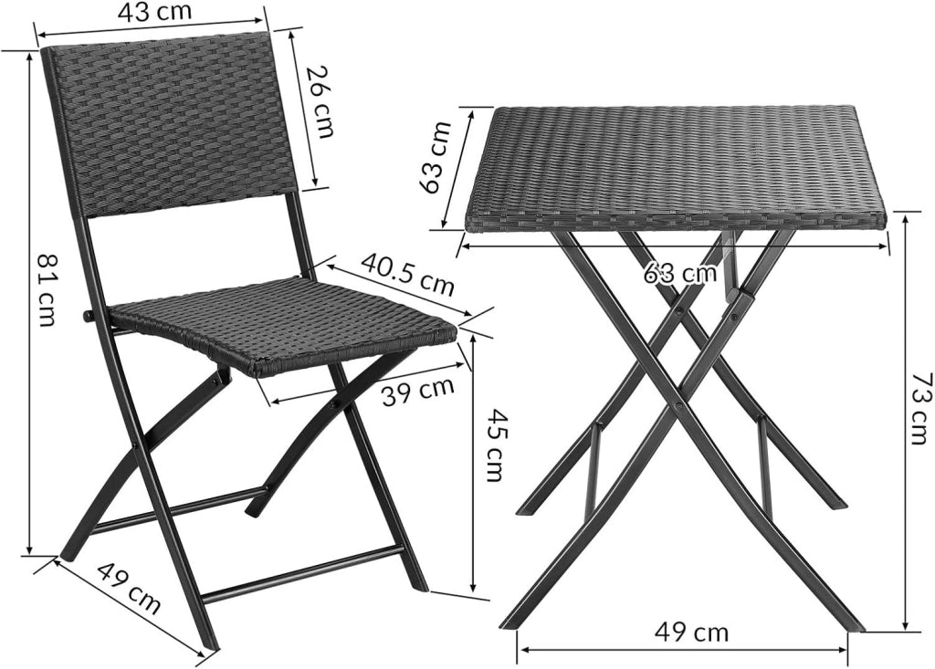 Mobili da Balcone in Polyrattan Set 3 Pezzi Pieghevole Salvaspazio 2 Persone Balcone Terrazza Giardino Arredo