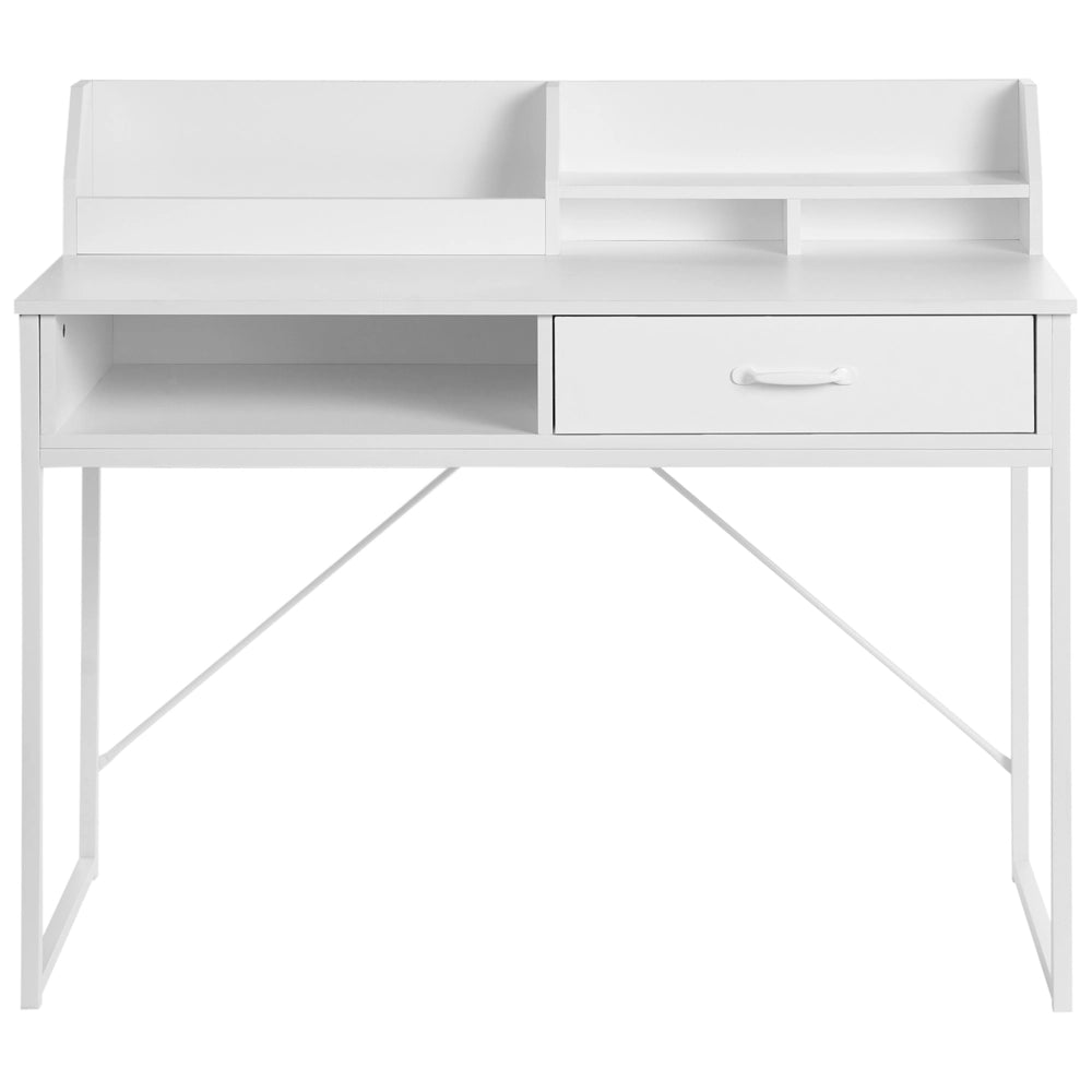 Scrivania da ufficio MDF bianco e gambe in metallo 110 x 50 cm Cassetto Ripiano aperto Scandinavo