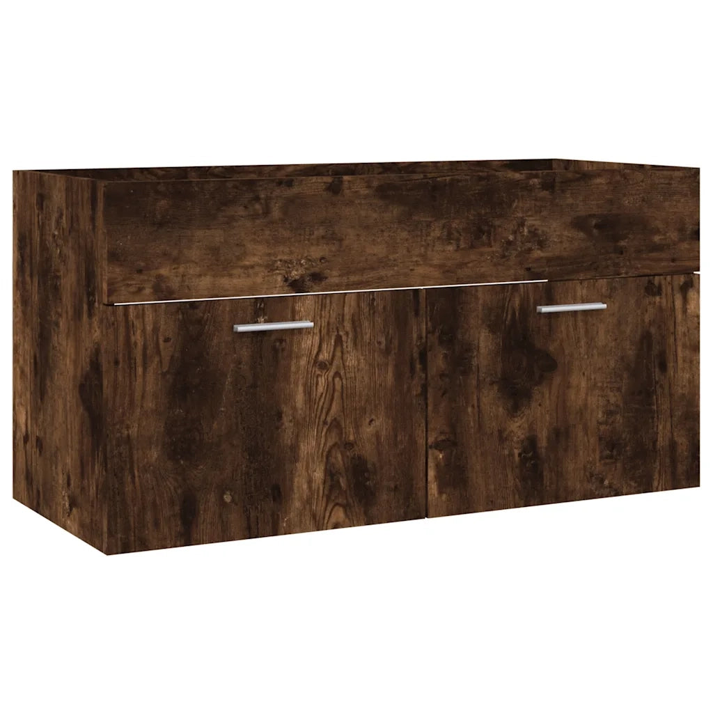 Set Mobili da Bagno | Armadio da bagno 2 pz Rovere Fumo in Legno Multistrato
