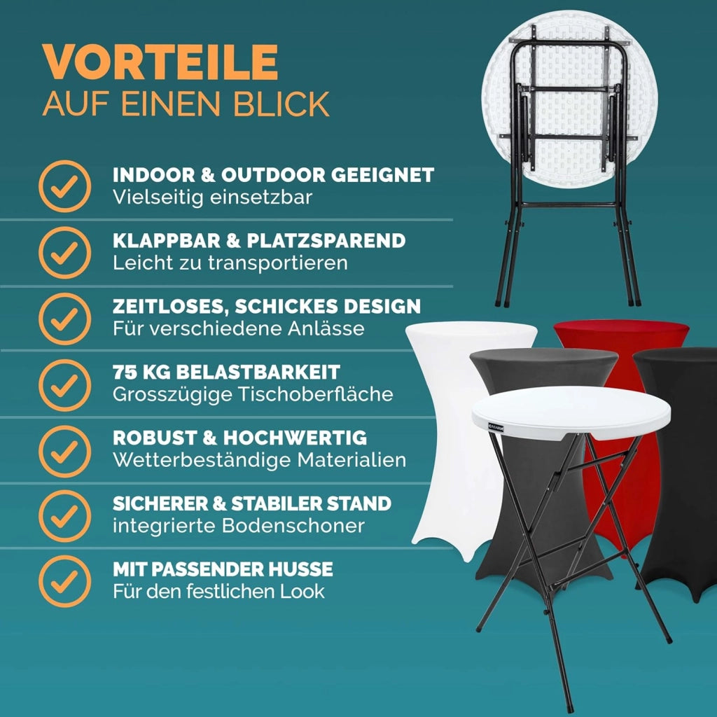 ® Tavolo Alto da Bar Ø 72cm con Copritavolo Pieghevole Altezza 110cm Interno Esterno Rotondo Giardino Feste Bistrot Metallo