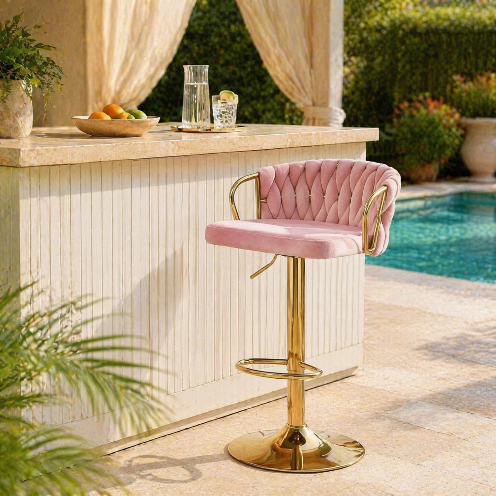 SGABELLO DA BAR Girevole regolabile 77-98 cm Velluto rosa