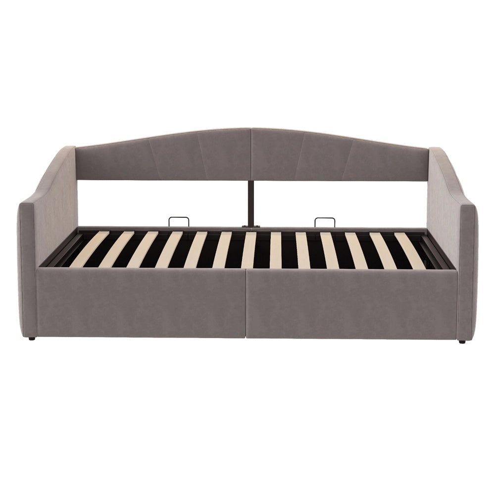 Divano letto idraulico 90x200cm - Xylo - grigio, velluto, doghe, strisce