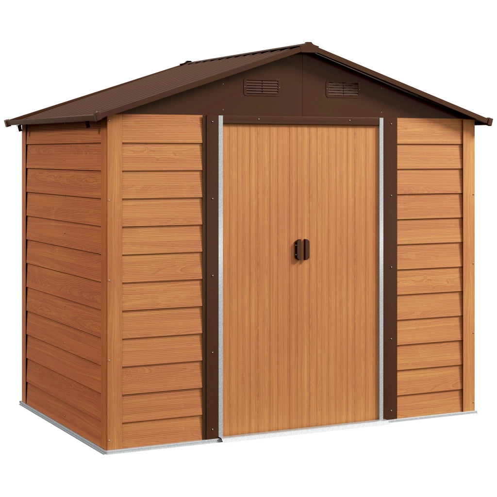 Casetta da Giardino ¨C Zephmum ¨C Acciaio Effetto Legno Marrone 236x196x208 cm