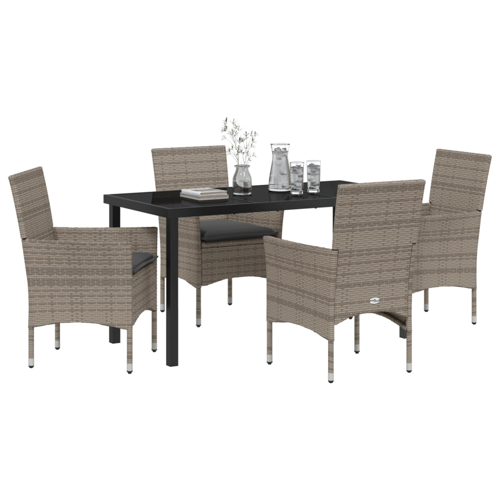 Set da Pranzo da Giardino  5 Pezzi con Cuscini Rattan Sintetico Grigio
