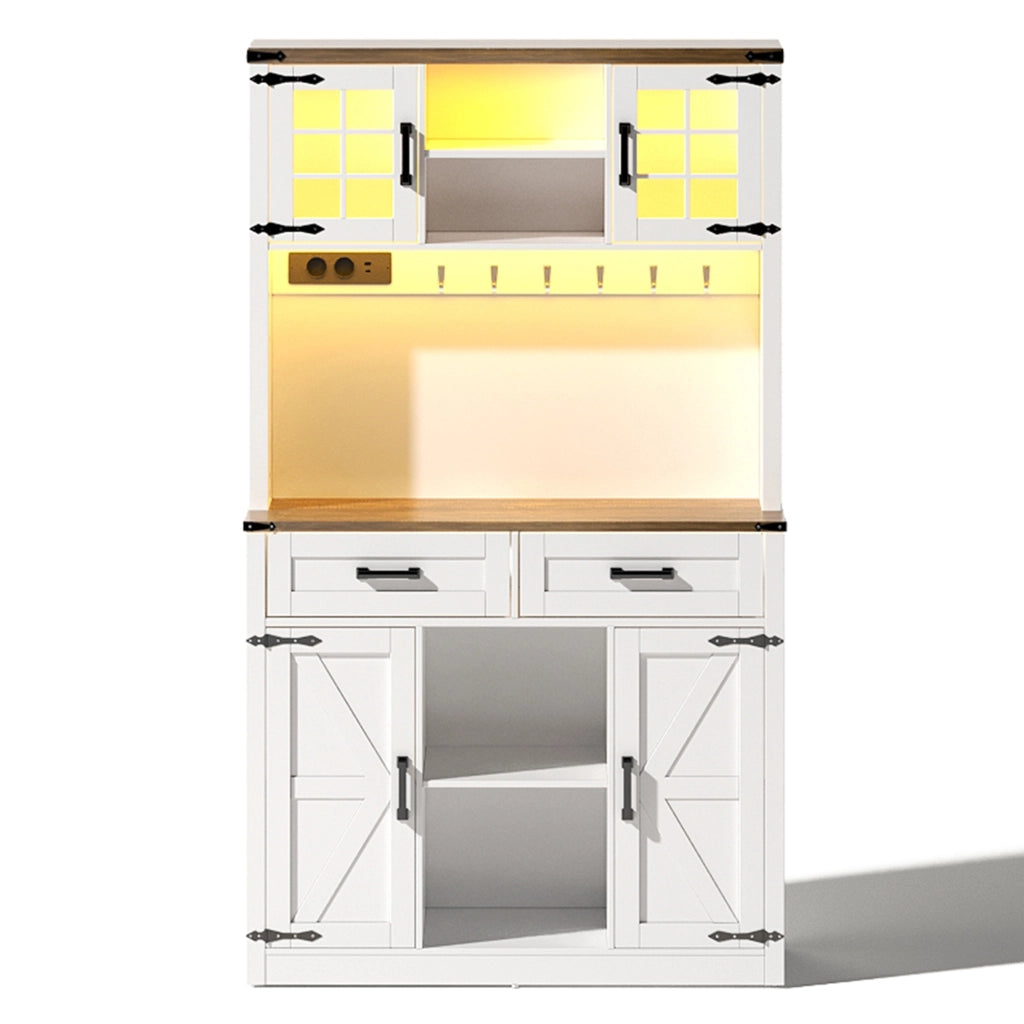 Mobile bar con LED a colori, 2 prese, 2 cassetti e ripiani regolabili, per cucina e soggiorno, in MDF, marrone bianco