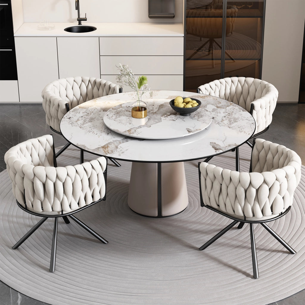 Poltrona Girevole in Velluto ¨C MINIMAL ¨C Beige, Gambe in Metallo