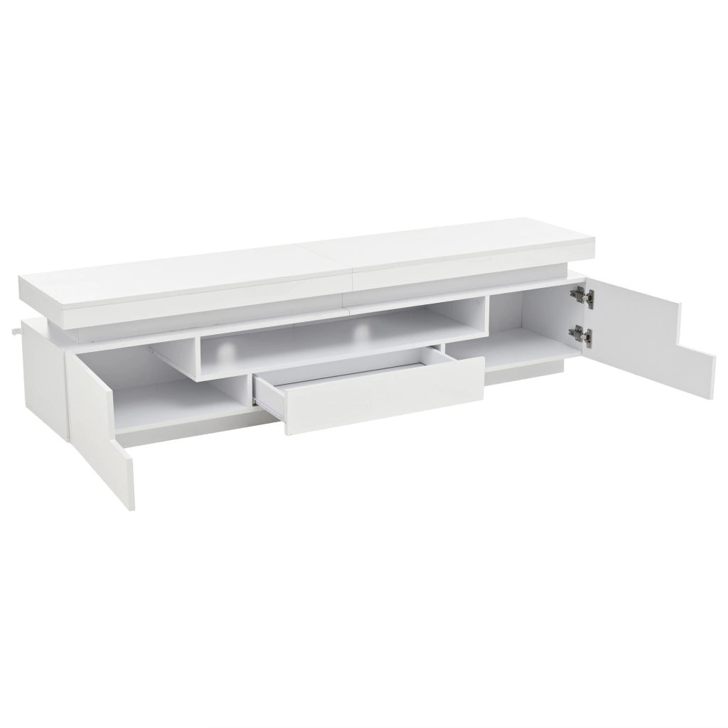 MOBILE TV con LED 175x38x45 cm Bianco lucido con 2 ante e 1 cassetto