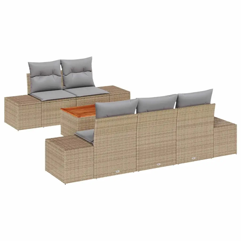 Set Divano da Giardino 6 pcs Beige e Grigio Chiaro polyrattan