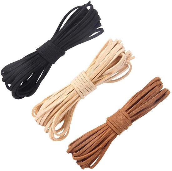 Set di Corda in Pelle di 3 - 5 m x 3 mm - Pelle Naturale - Per Gioielli/Macramè - Resistente e Sostenibile - Comfort di Portata Perfetto - Cintura in Pelle