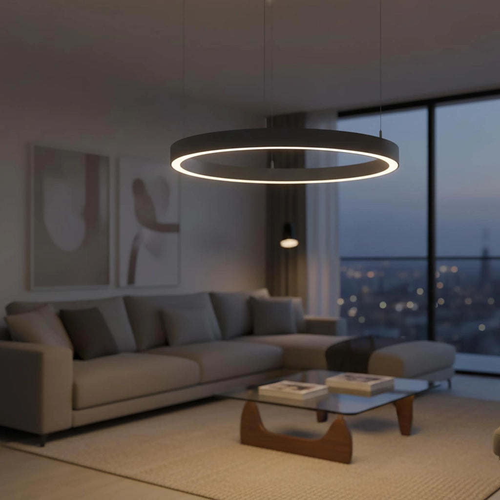 LAUTARO Lampadario LED 59W Pendente Lampada a Sospensione Circolare DALI Dimmerabile 90cm Luce Sala Ricevimento Ristorante Albergo GRIGIO 4000K