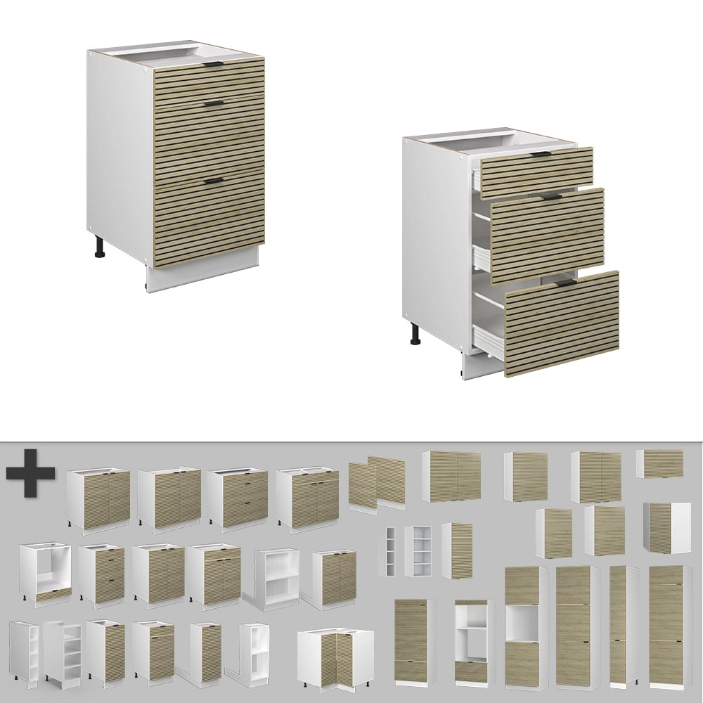Mobiletto base per cucina Fame-Line Pannello in quercia/Bianco 50 cm senza piano di lavoro Vicco
