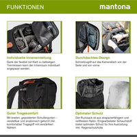 Mantona Luis junior retro Zaino fotografico (con applicazioni in vera pelle, inclusa copertura antipioggia, organizzazione flessibile e scomparto per tablet per 1x fotocamera DSLR, 1-2 obiettivi) nero