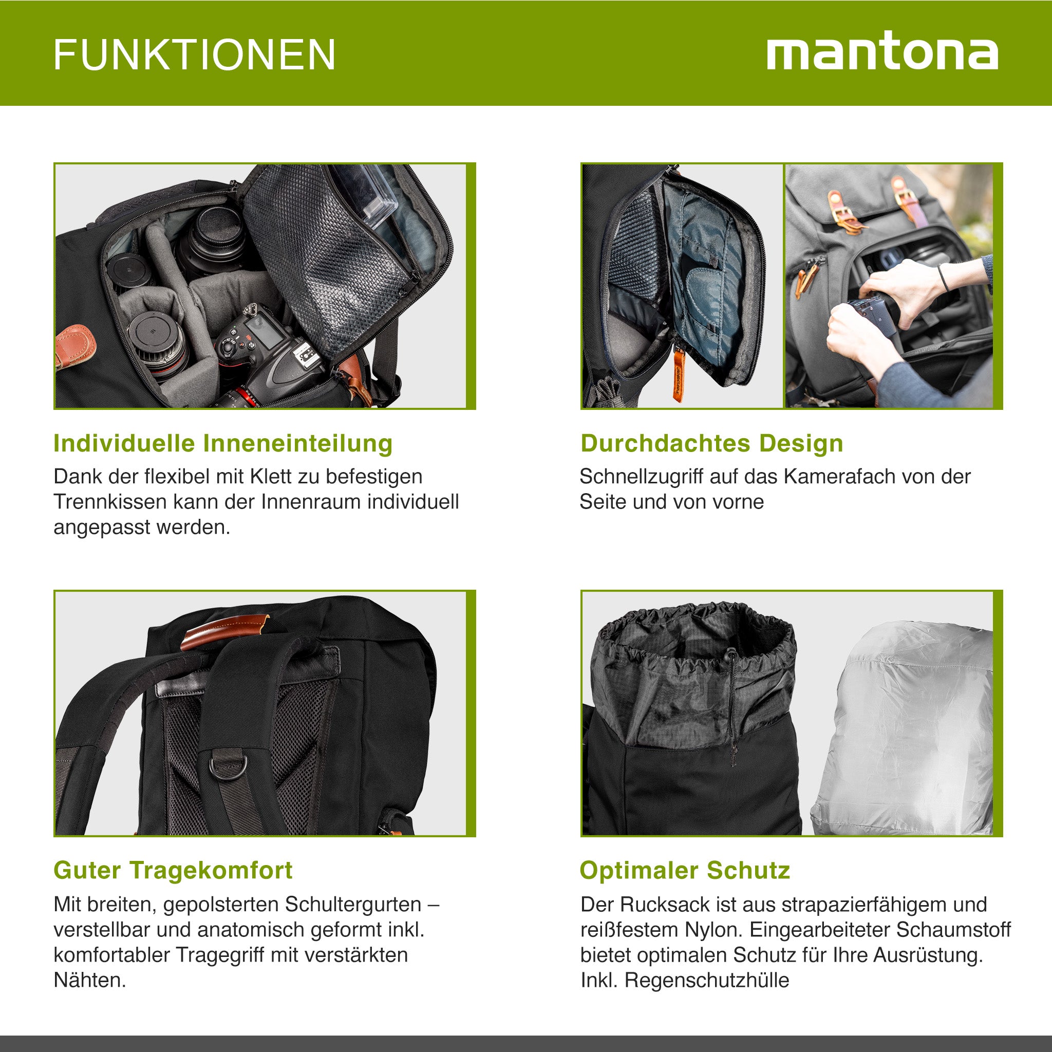 Mantona Luis junior retro Zaino fotografico (con applicazioni in vera pelle, inclusa copertura antipioggia, organizzazione flessibile e scomparto per tablet per 1x fotocamera DSLR, 1-2 obiettivi) nero