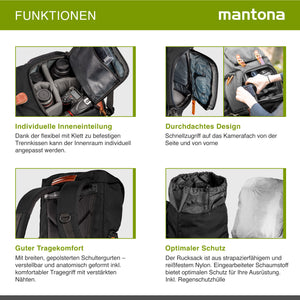 Mantona Luis junior retro Zaino fotografico (con applicazioni in vera pelle, inclusa copertura antipioggia, organizzazione flessibile e scomparto per tablet per 1x fotocamera DSLR, 1-2 obiettivi) nero