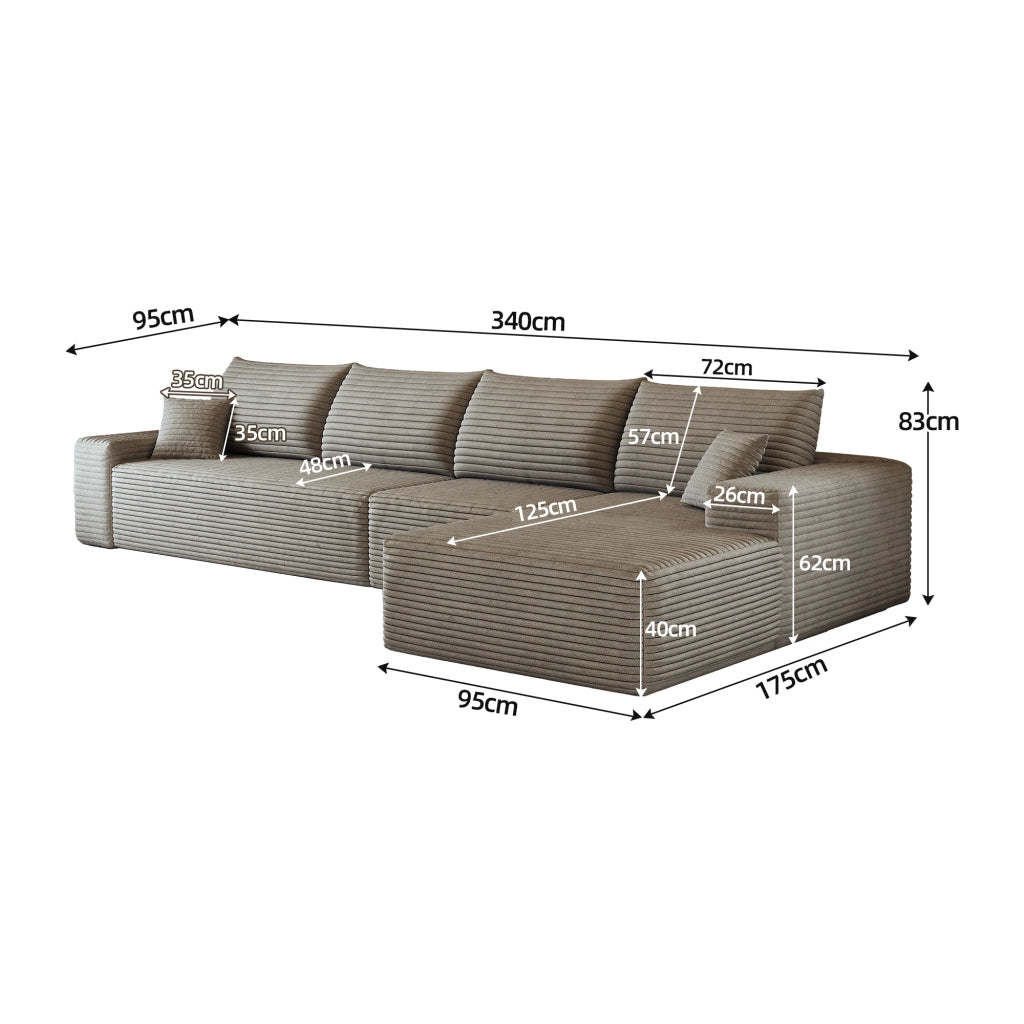 Divano angolare modulare - con schiuma ad alta elasticità e montaggio semplice - in tessuto a coste camel - 270 × 175 × 83 cm