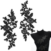 Appliques Decorative 4 pezzi - Paillettoni - Fiori di Foglia Nera - Fiori Decorativi - Poliestere - 24x10x0,15 cm - Patchs