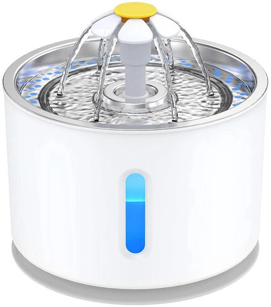 Fonte d'acqua per gatti 2,4L, idrofonica silenziosa con illuminazione LED - sistema di filtraggio a quattro stadi, tre impostazioni di flusso d'acqua, quattro filtri attivi di carbone attivo