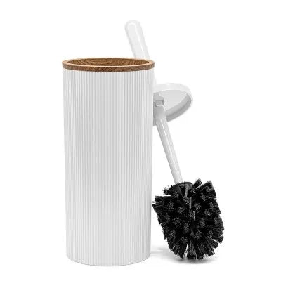 Set 2 pezzi Porta scopino e Pattumiera 5lt Bianco dettagli effetto legno Blob