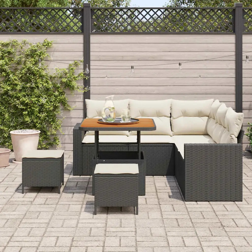 Set Divano da Giardino 8 pcs Nero polyrattan