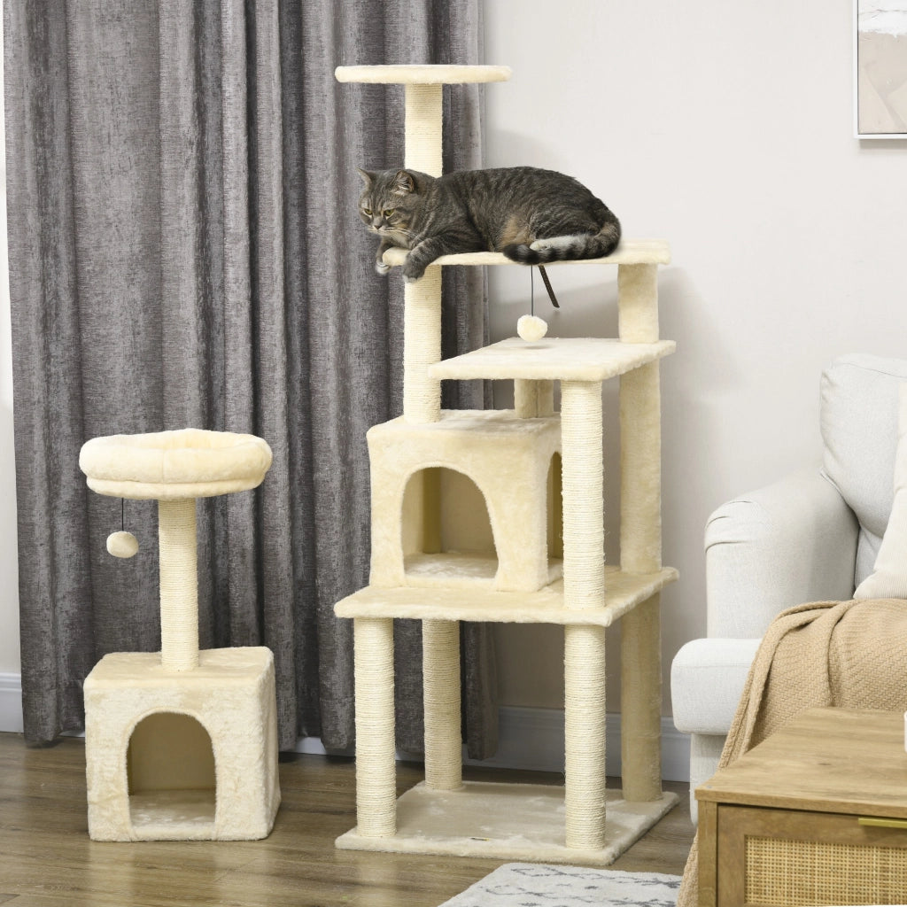 Tiragraffi per gatti con nicchie e piattaforme ¨C zephmum ¨C beige 171 cm