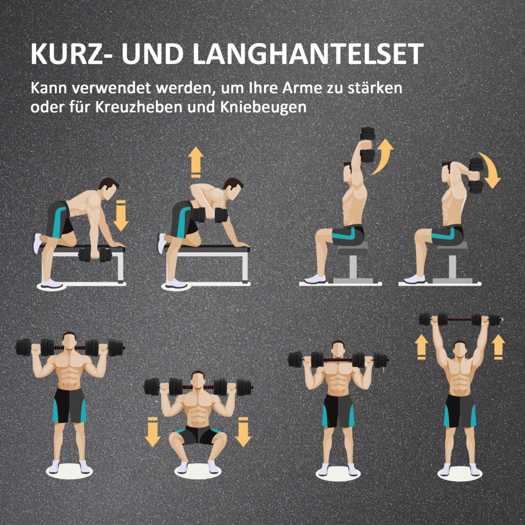 Set Hantel 2 in 1 30 kg ¨C zephmum ¨C Hantel Corta e Lunga Regolabile Nero