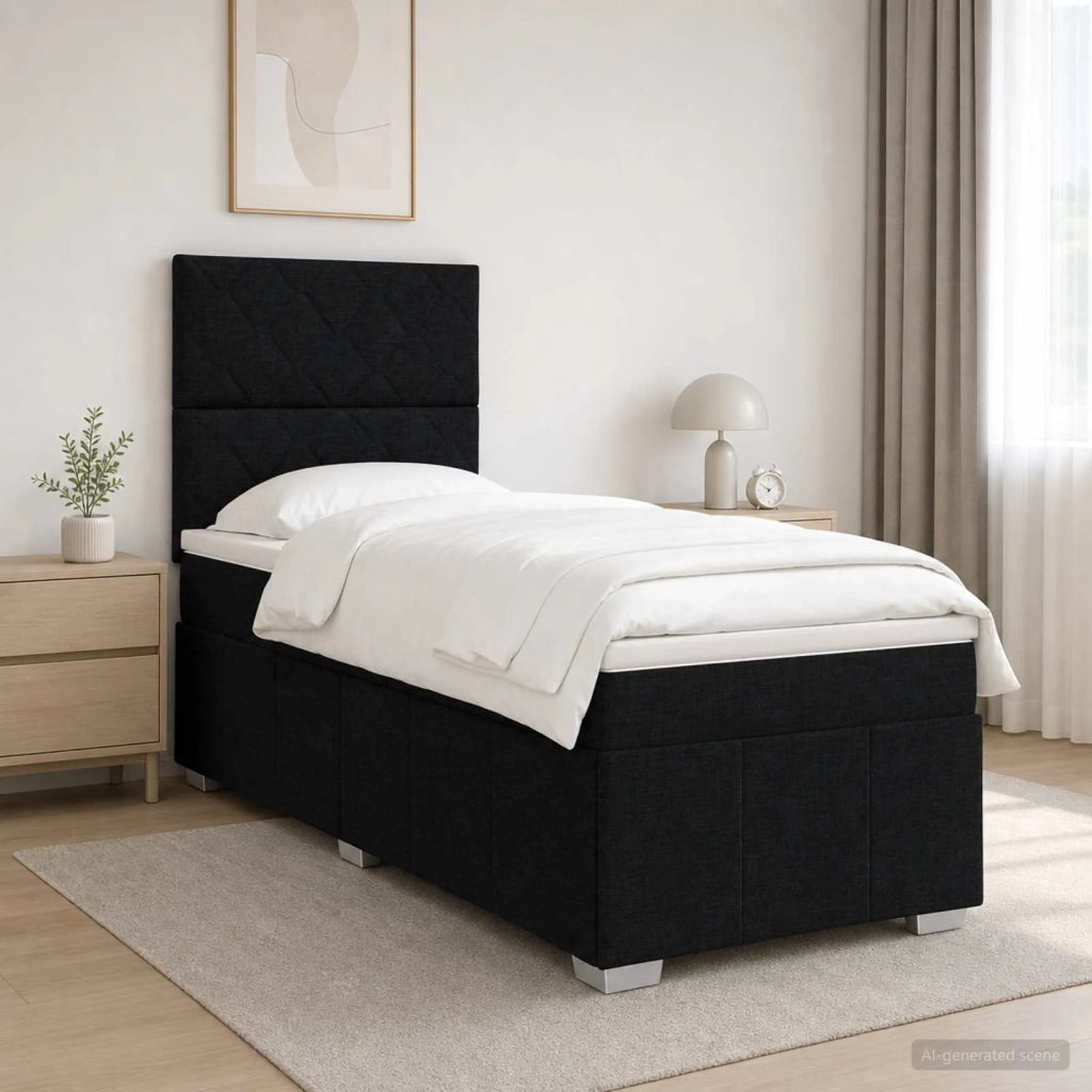 Letto Box Spring LED con Materasso Nero 80 x 200 cm Tessuto 3455481