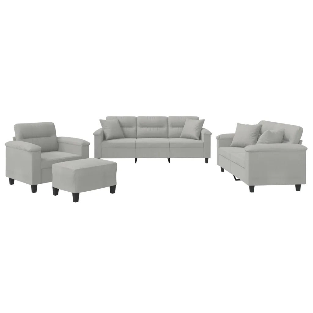 Set Divani 4 pz con Cuscini Grigio Chiaro in Tessuto Microfibra 3202309