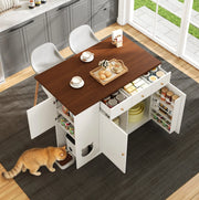 Tavolo da cucina con area per gatti, bianco e noce
