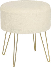 Poef Feri con spazio di stoccaggio - Rond - Sedia con spazio di stoccaggio - Sedia con cassettino - Sedia con schienale - Beige - Teddy - 39x39x44 cm