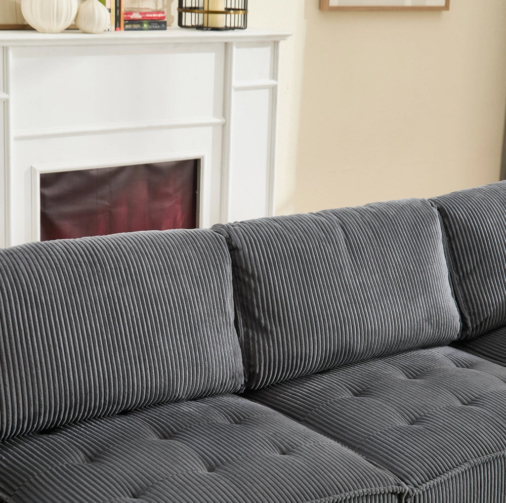 Divano modulare 6 posti 308x154x81.99 cm configurabile in corduroy grigio