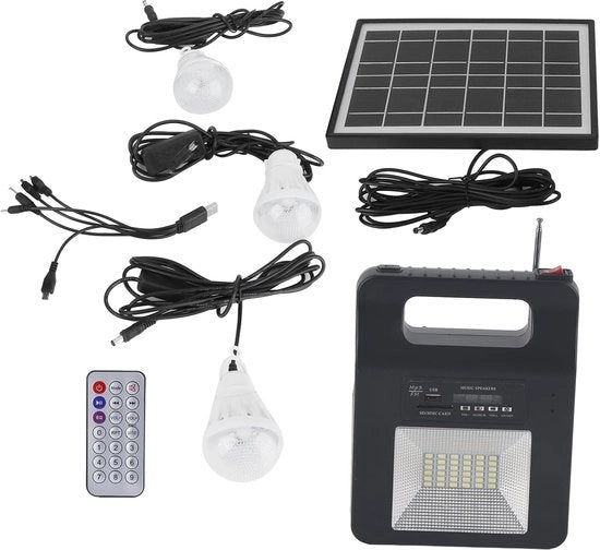 Centrale Elettrica Portatile - Pannello Solare Generatore Batteria con Altoparlante FM e Caricabatteria USB per Campeggio e Viaggi.
