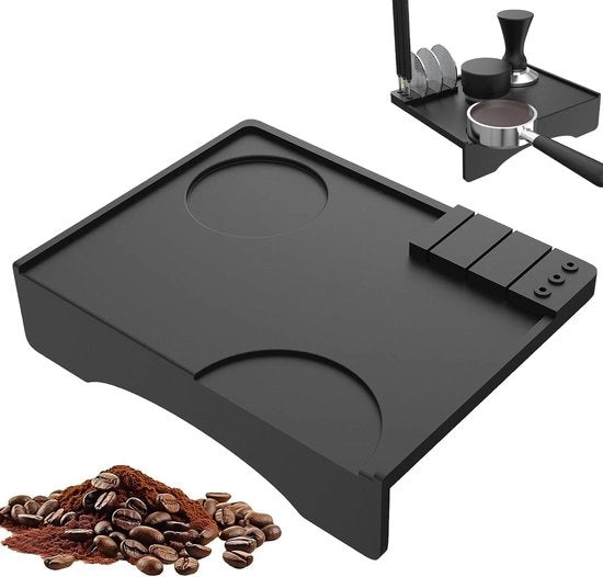 Mat per tampatore di caffè con protezione antiscivolo e contenitore per zucchero.
