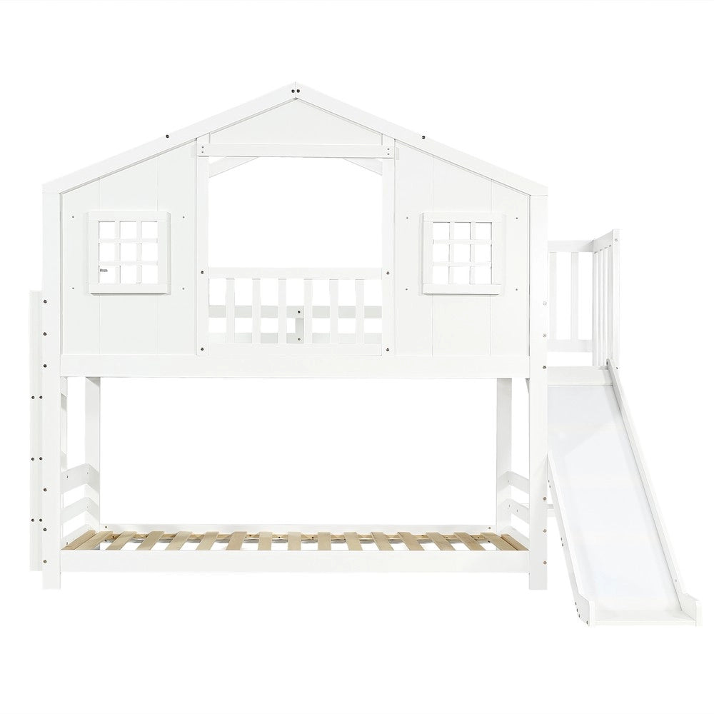 Letto a Castello con Scivolo per Bambini ¨C Xylo ¨C Pino/MDF, Bianco, 90x200