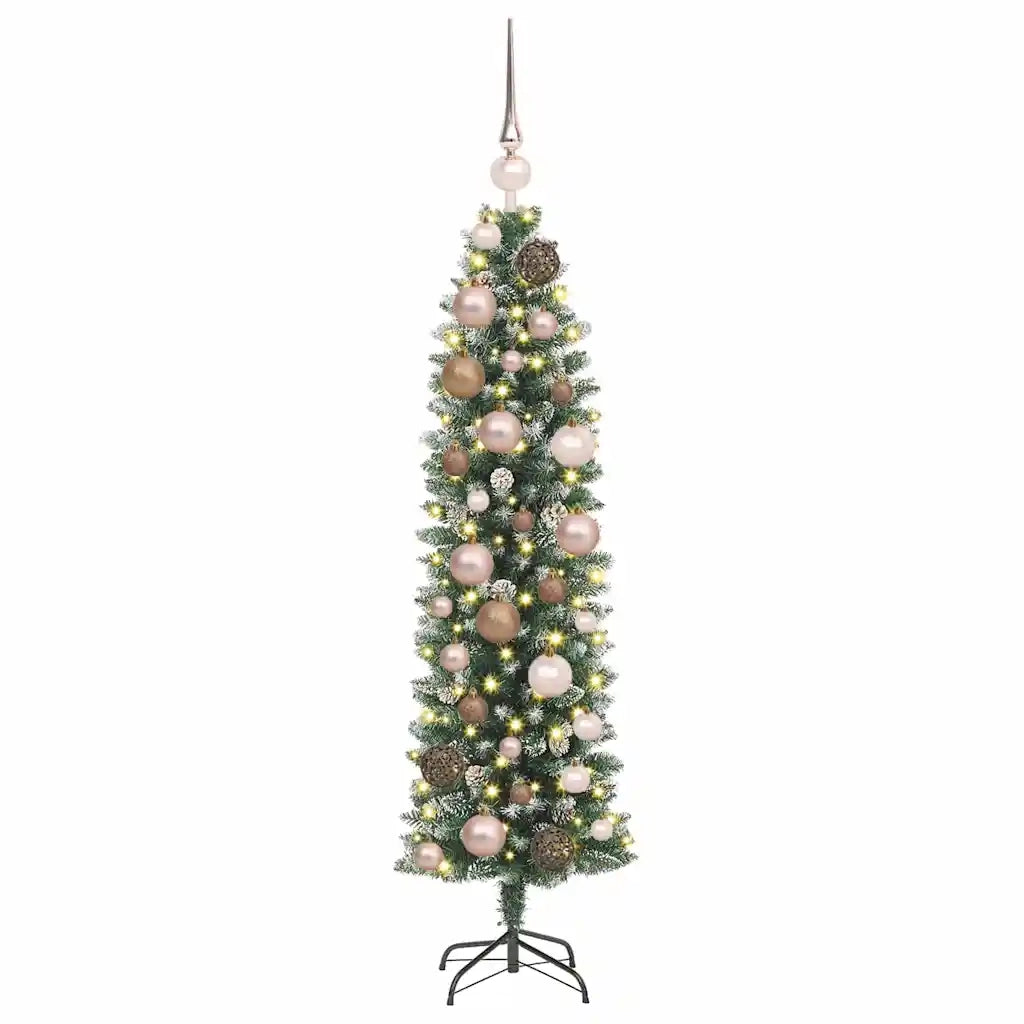 Albero di Natale Artificiale Sottile Verde e Bianco 120 cm