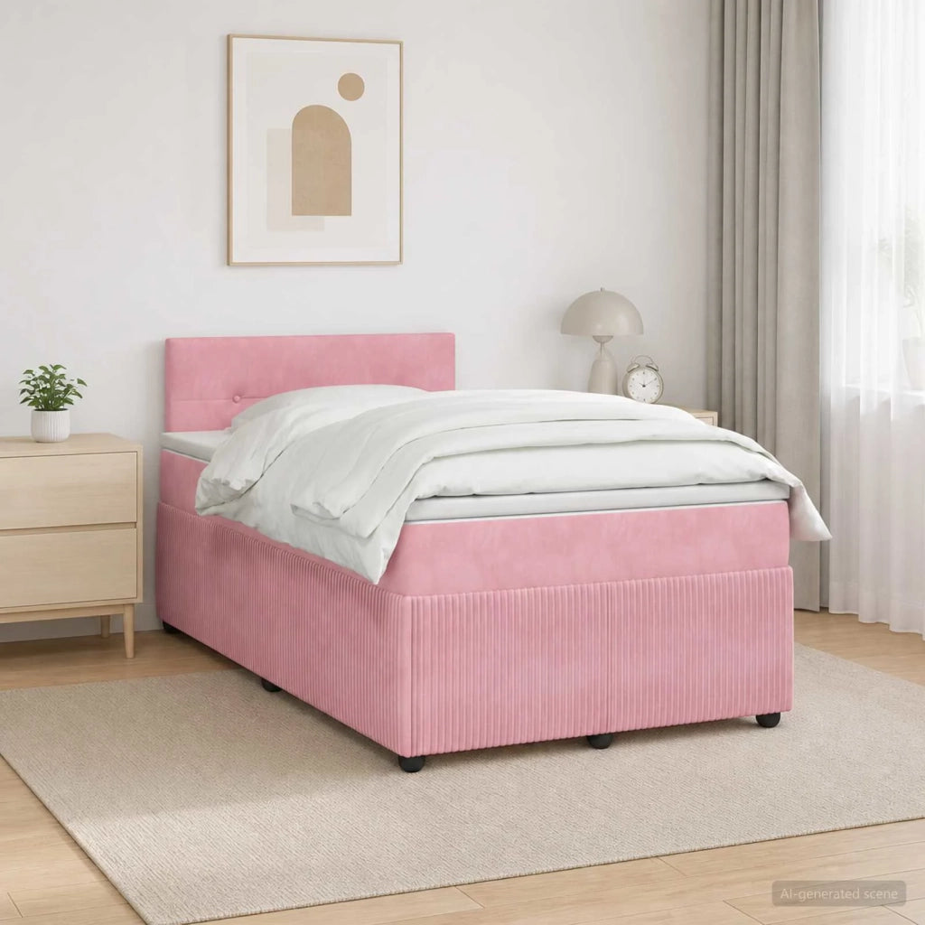 Letto box spring con materasso Rosa 120 x 190 cm Velluto 3453106